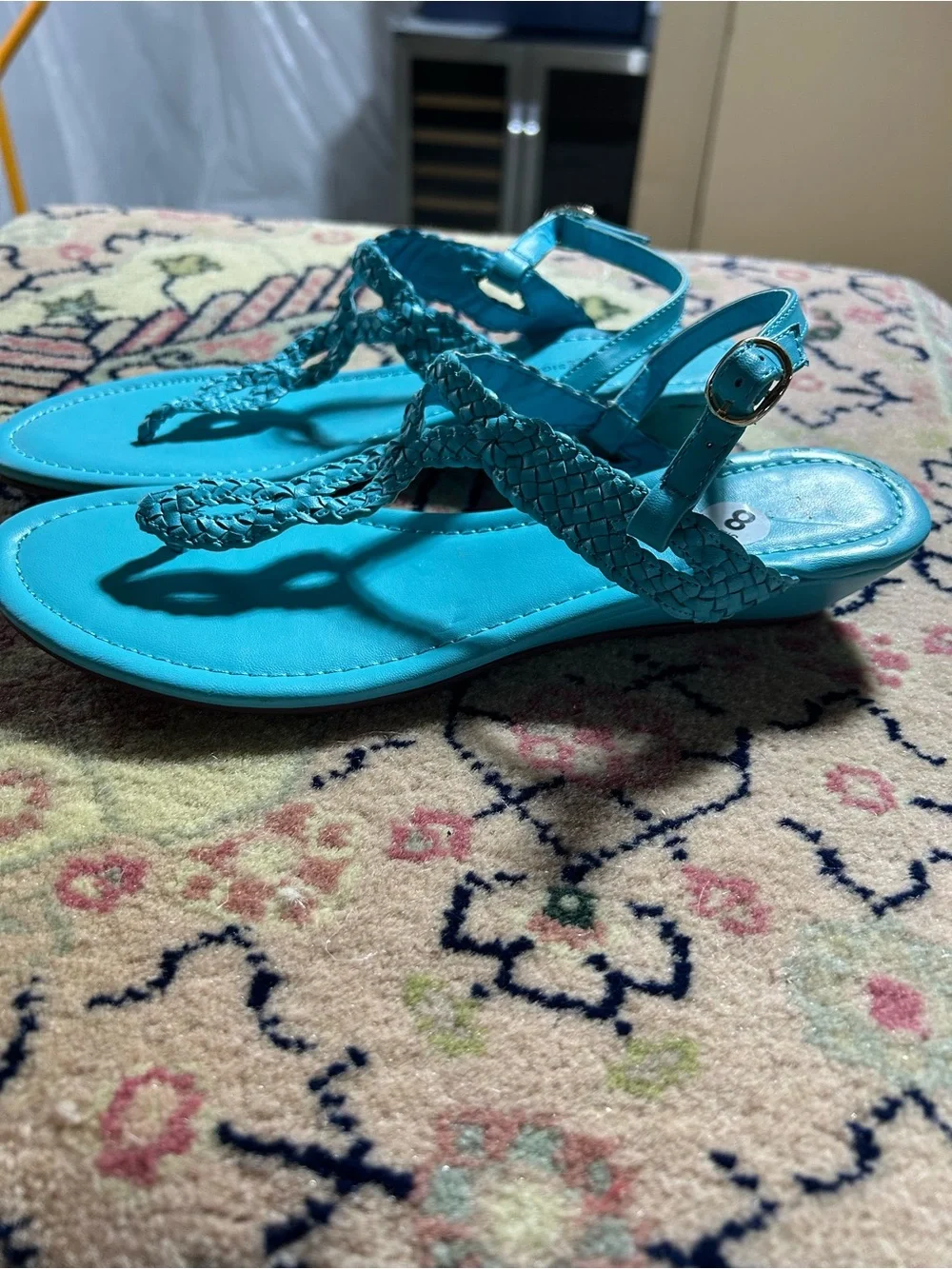 Braided T-Strap Sandals in Turquoise - Lightweight Summer Style - Picture 2 of 7